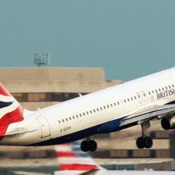 white british airways taking off the runway