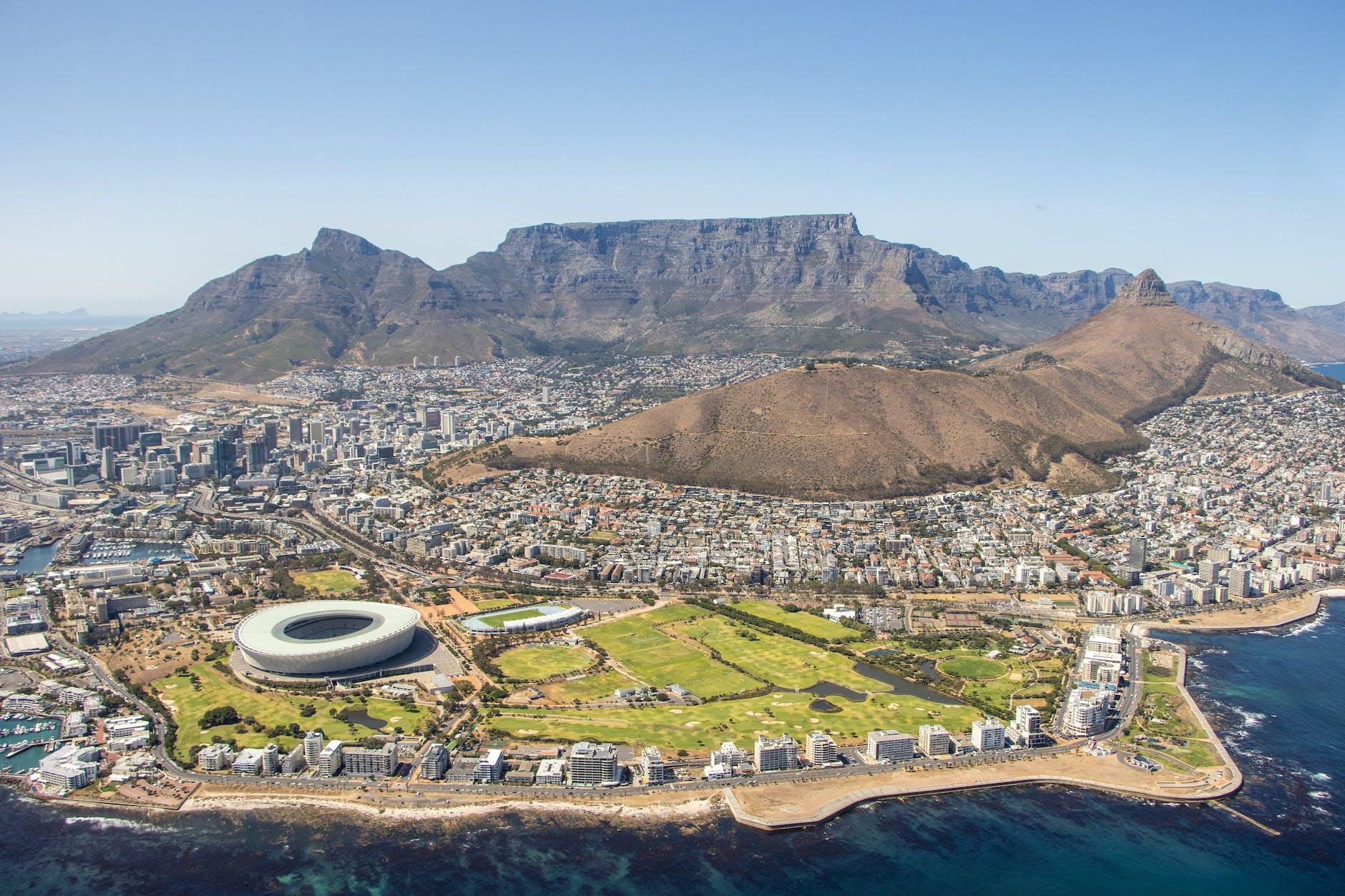 aerial shot of cape town south africa
